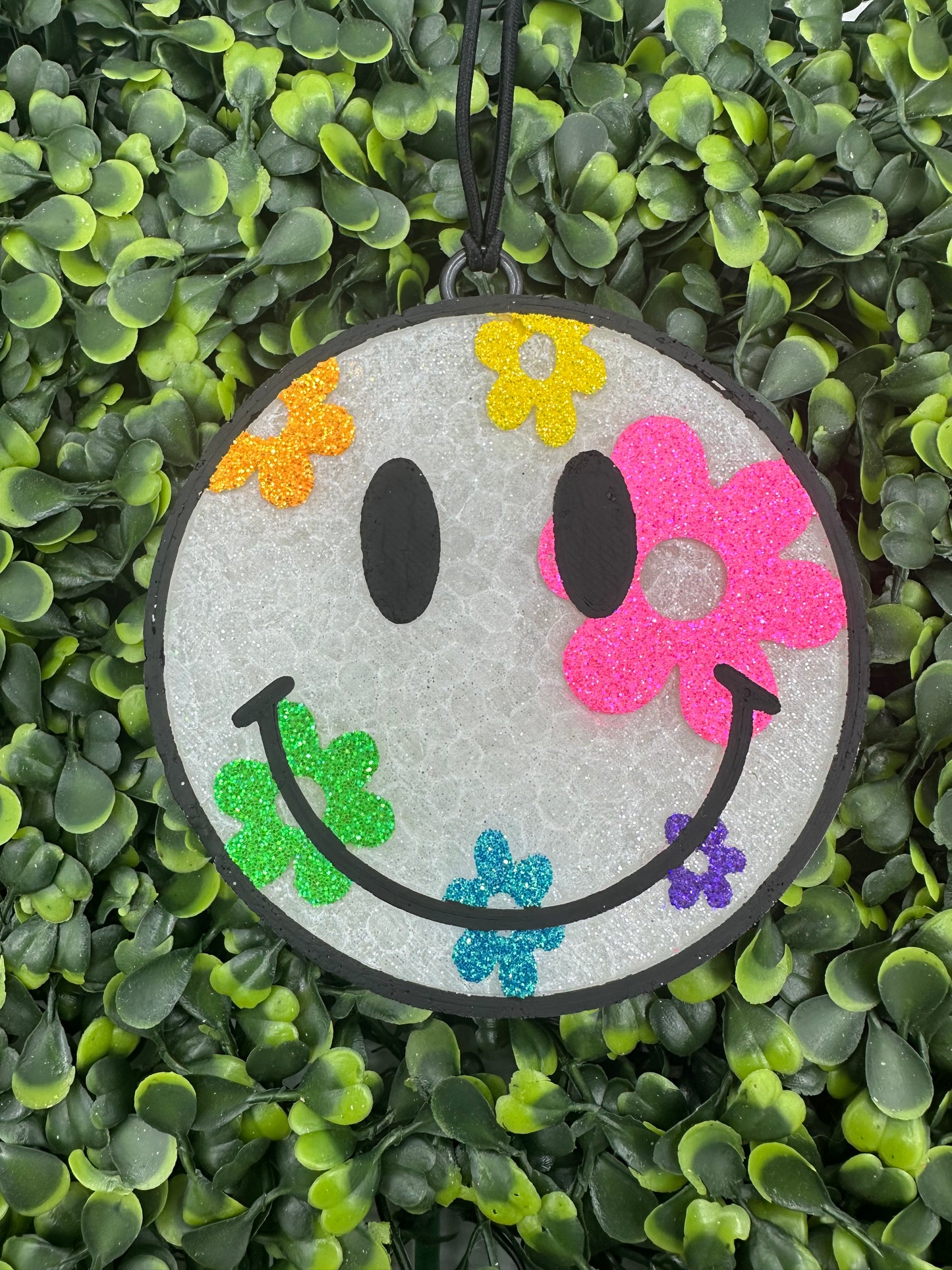 Smiley Face with Flowers Car Freshie