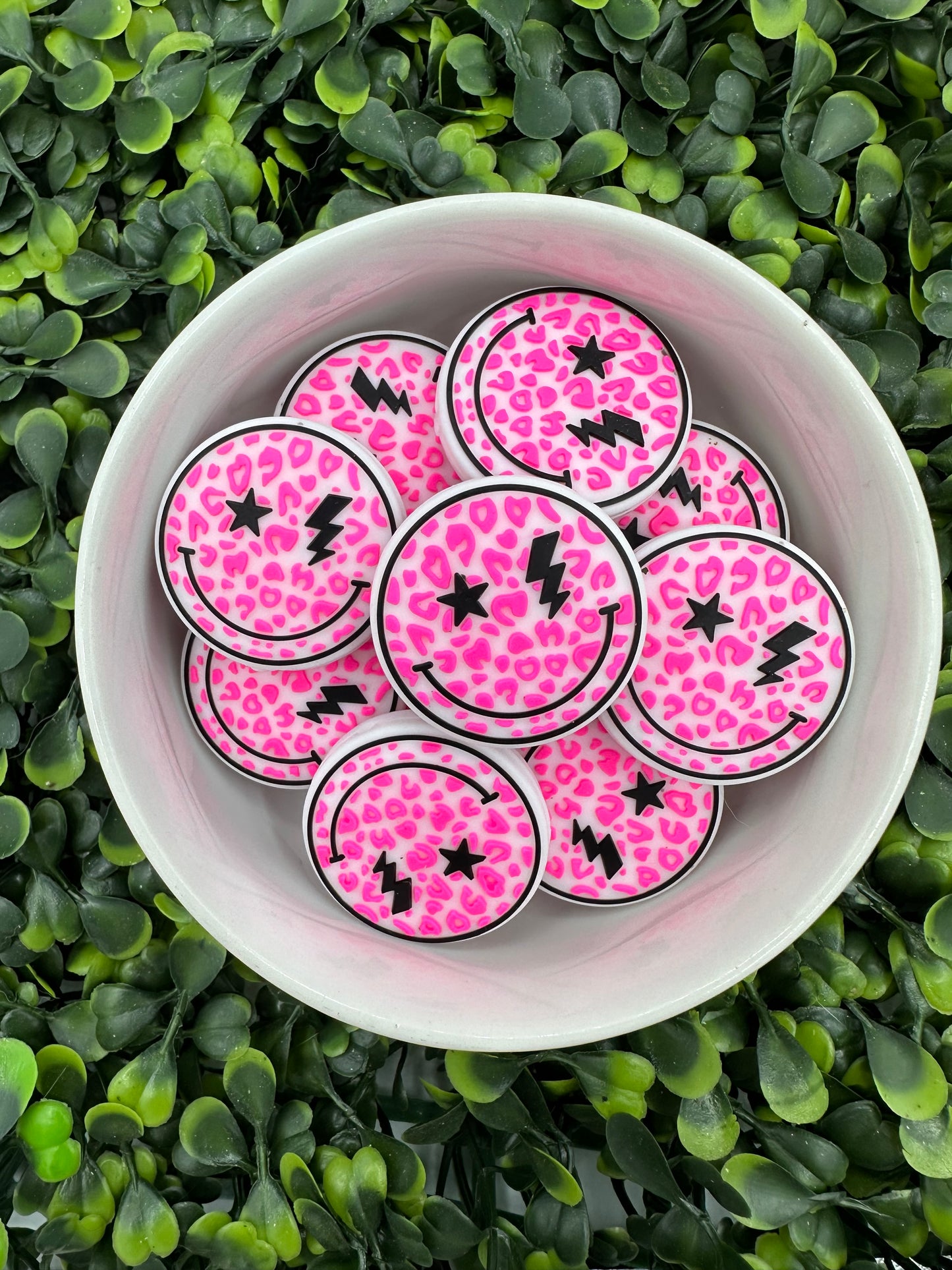 Retro Leopard Smiley Silicone Focal Bead