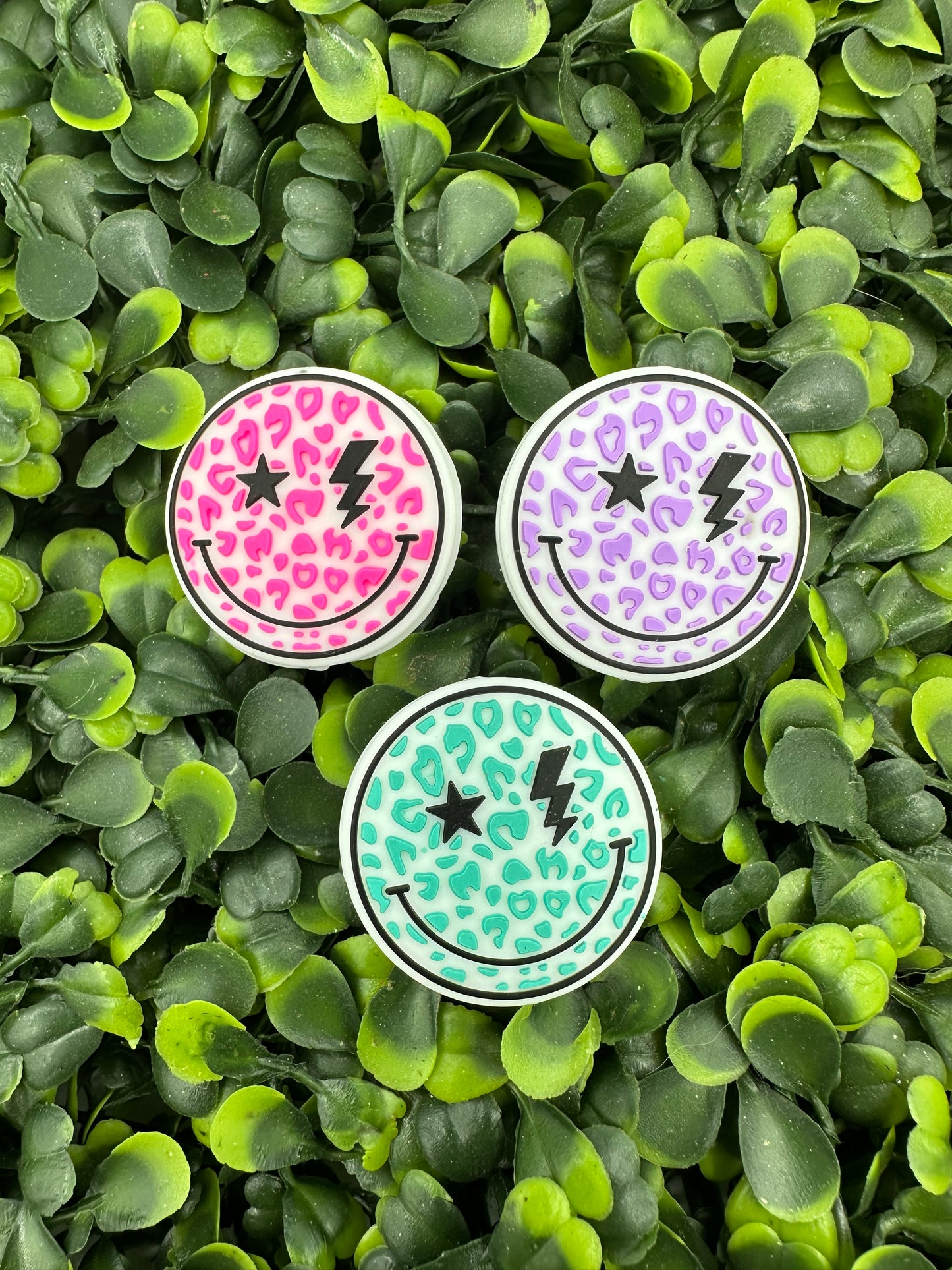 Retro Leopard Smiley Silicone Focal Bead