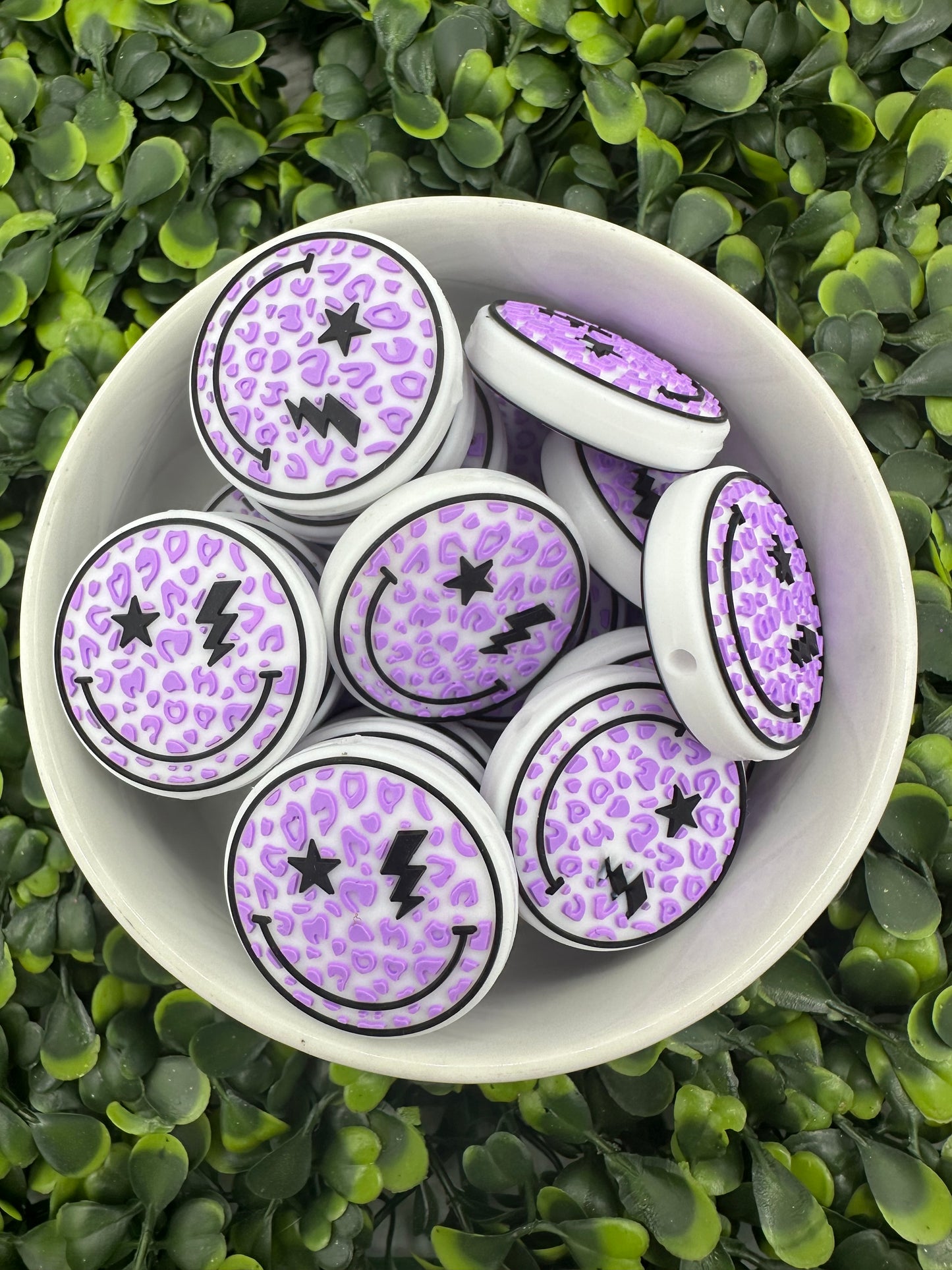 Retro Leopard Smiley Silicone Focal Bead