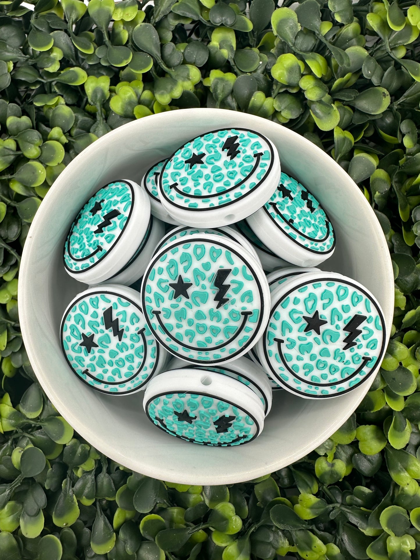 Retro Leopard Smiley Silicone Focal Bead