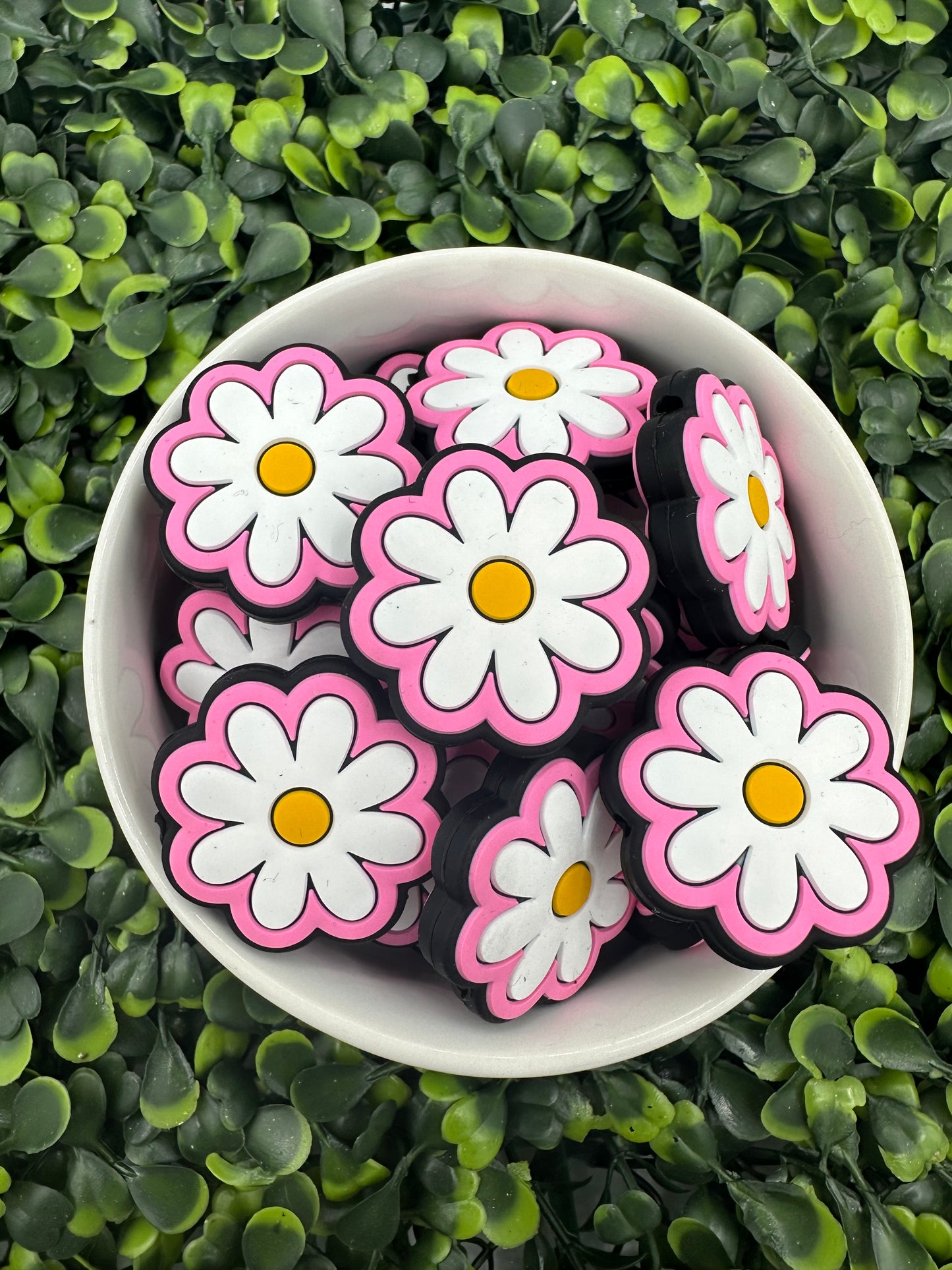 Pink Daisy Silicone Focal Bead