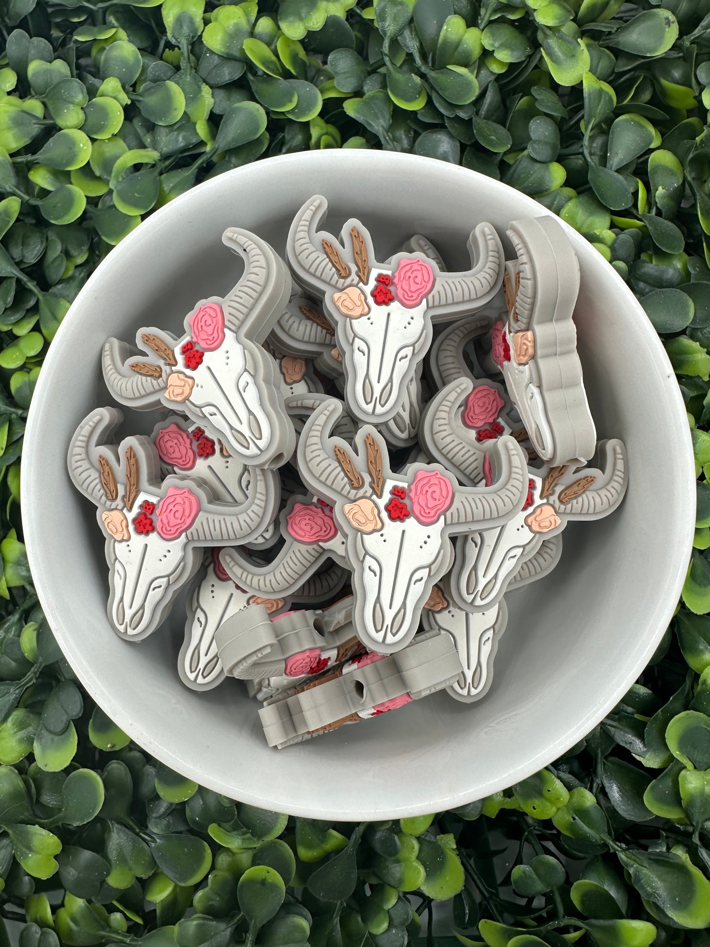 Floral Bull Skull Silicone Focal Bead