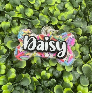 Rainbow Sprinkle Resin Animal ID Tags