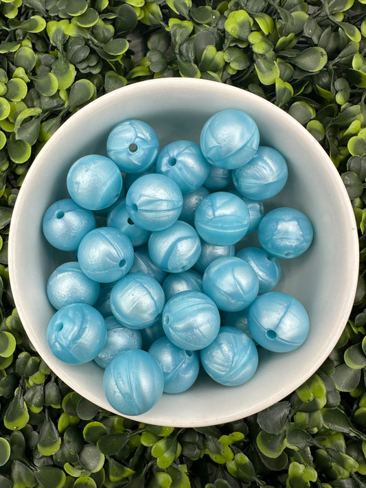 15mm Powder Blue Pearl Silicone Bead