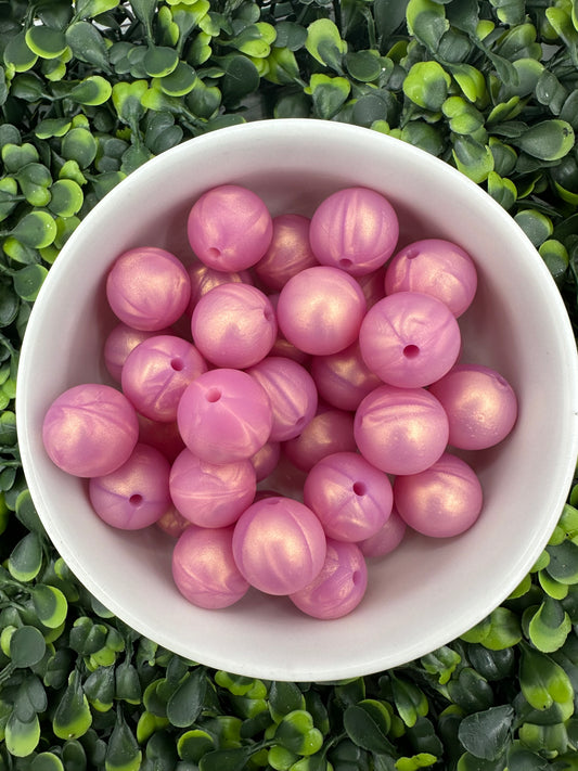 15mm Fuschia Pearl Silicone Bead