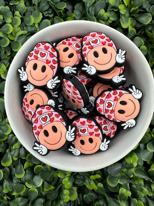 Heart Beanie Smiley Silicone Focal Bead