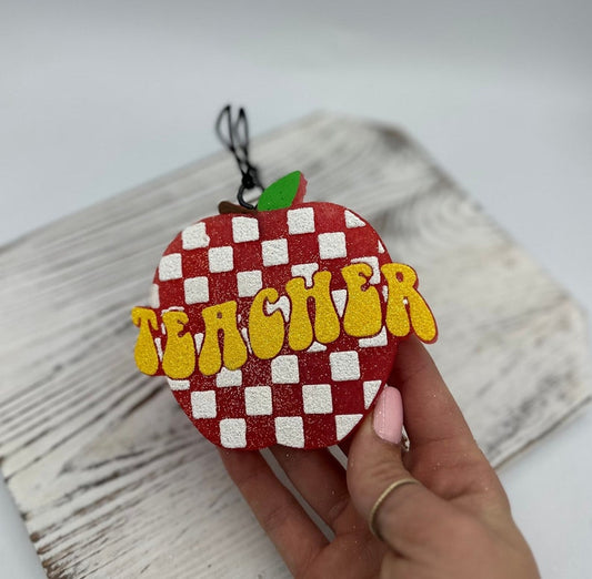 Checkered Teacher Apple Car Freshie